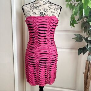 Estam Strapless Ruffle Bodycon Dress Black Sz M